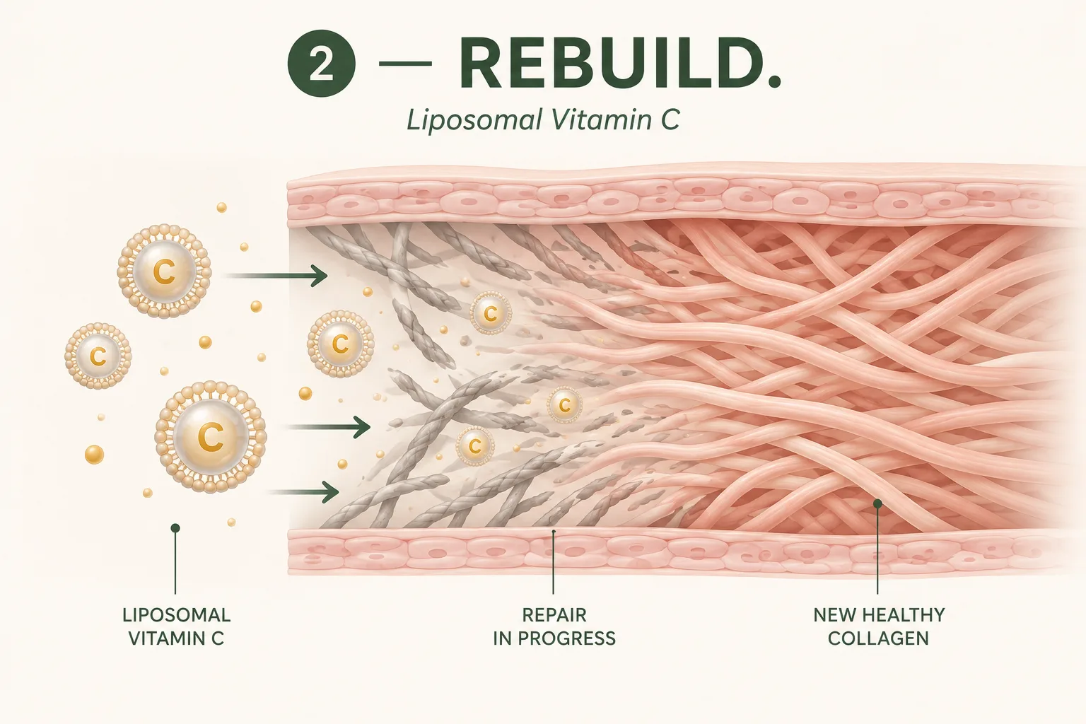 Step 2 — Rebuild: liposomal vitamin C rebuilds elastic collagen